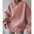 thumbnail image 6 of Women'S V Neck Oversized Sweatshirts Casual Drop Shoulder Long Sleeve Pullover Tops Pink M, 6 of 9