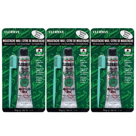 Clubman Pinaud Moustache Wax with Free Brush/Comb Applicator, Neutral, 0.5-Ounce (Pack of 3)