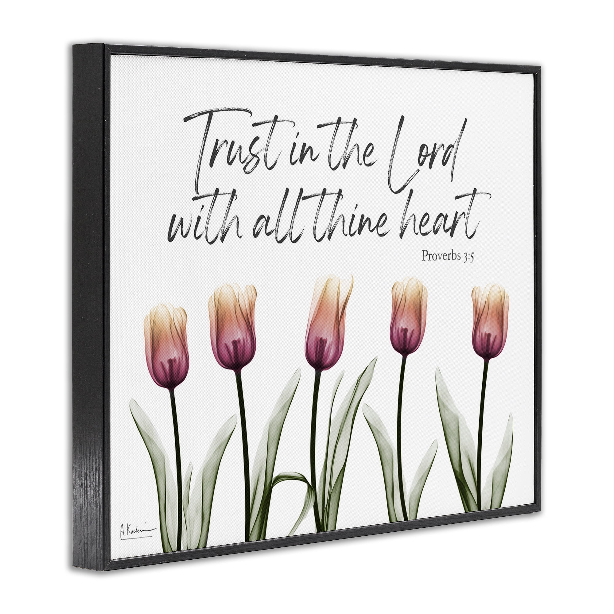 Stupell Industries Trust The Lord Tulips Religious Painting Black Framed Art Print Wall Art, 30 x 24