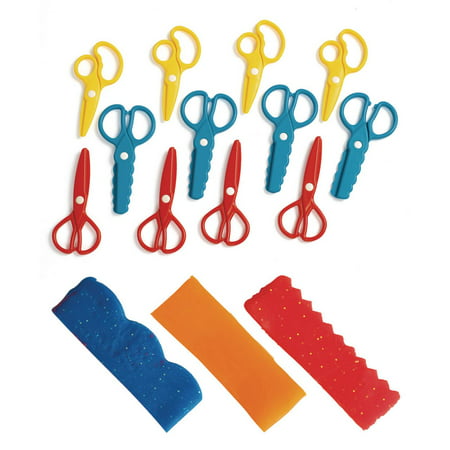 Colorations Plastic Fun Dough Scissors for Texture, Set of 12, 3 Designs, Easy Clean, Safe, Arts & Crafts, Sculpting, Clay, for Kids, Durable (Item # DSCISSOR)