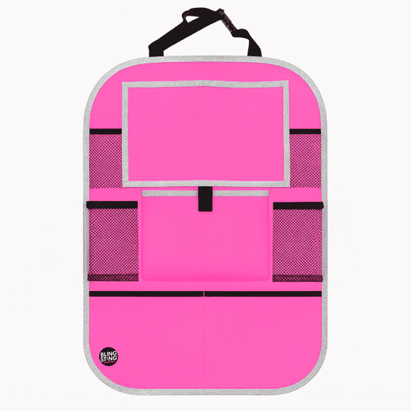 BLINGSTING Car Seat Back Organizer with Heavy-Duty Oxford Fabric, Adjustable Strap, Tablet Holder, Hot Pink 24 x 16