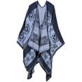 thumbnail image 1 of Women's Color Block Shawl Wrap Plus Size Cardigan Poncho Cape Open Front Long Winter Sweater Coat, 1 of 1