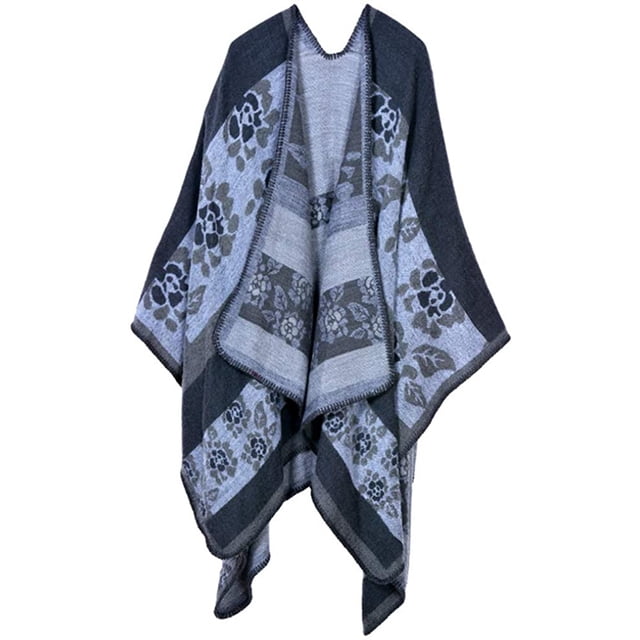 Women's Color Block Shawl Wrap Plus Size Cardigan Poncho Cape Open Front Long Winter Sweater Coat