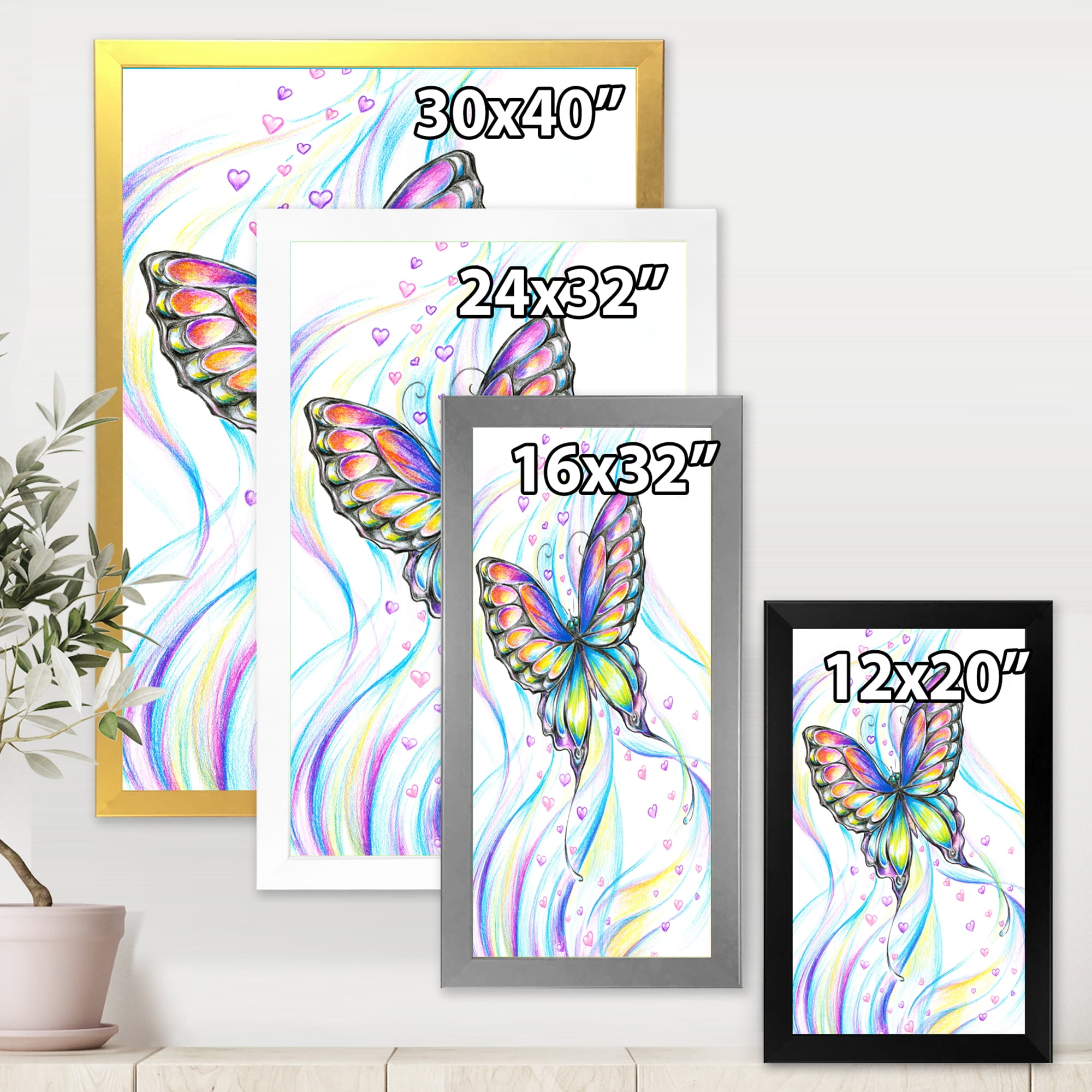 Designart 'Iridiscent Colorful Butterfly' Traditional Framed Art Print