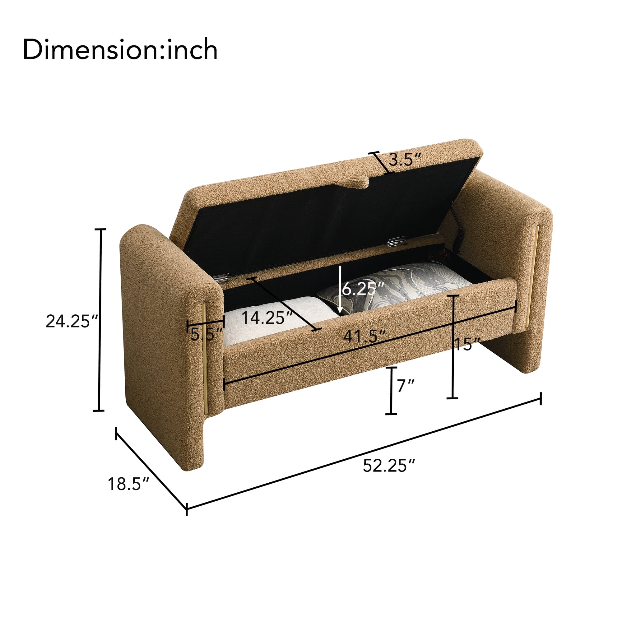 Miniyam Modern Teddy Fabric Upholstered Bed End Bench with Arms and Storage, for Living Room,Bedroom, Coffee