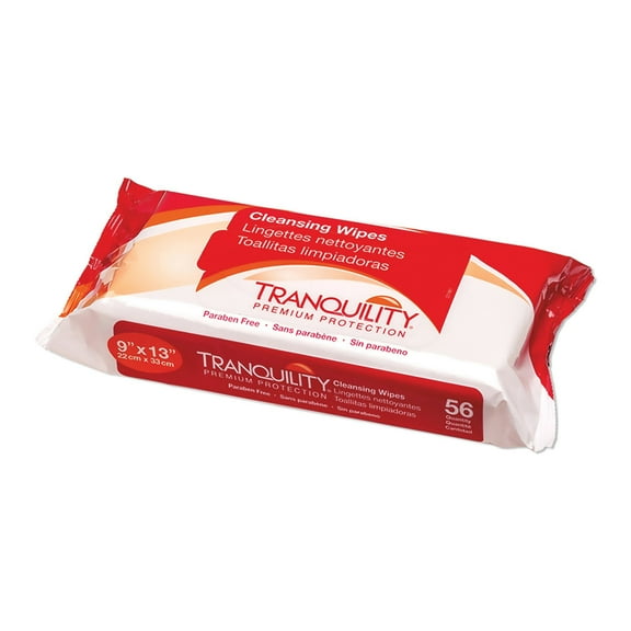 Tranquility Cleansing Wipes, Adult Size Disposable Wet Washcloths, Enriched with Aloe Vera, Chamomille, & Vitamin E, Hypoallergenic, Alcohol-Free, Mild Scented, 9"x13", 56ct Bag (Case of 12)