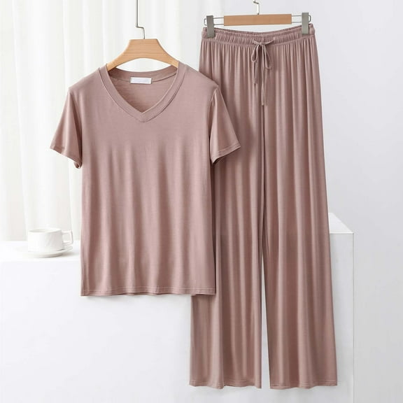 uublik Womens Plus Size Pajama Sets Matching Summer Loose Wide Leg Pants Set