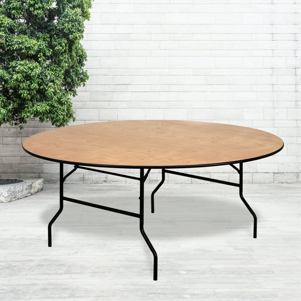 Flash Furniture 6Foot Round Wood Folding Banquet Table with Clear Coated Finished Top Walmart