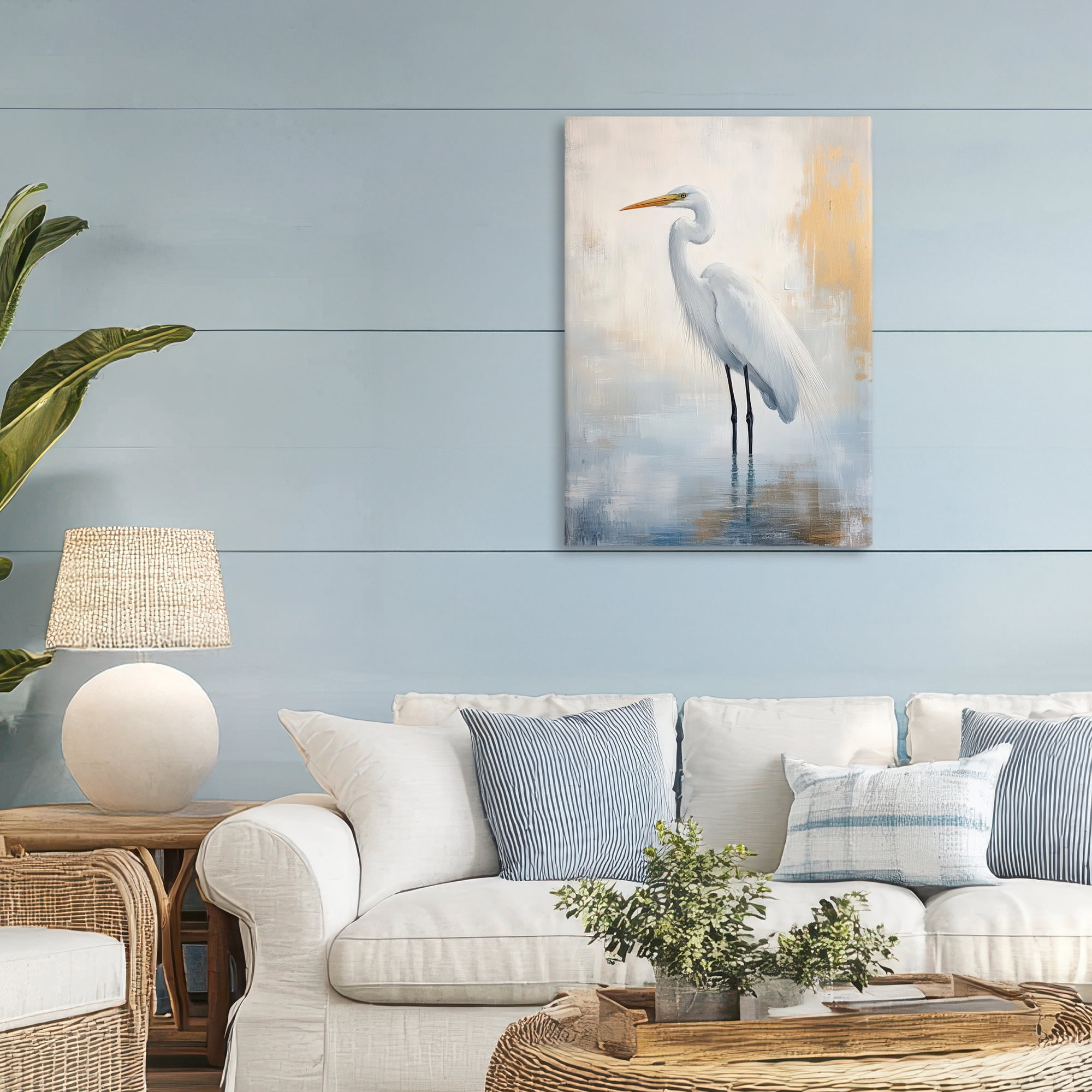 Stupell Industries Distressed Egret with Misty Reflection Canvas Wall Art, design by Petal Prints Design