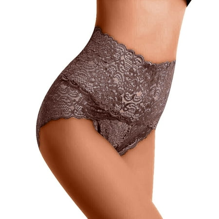 BYHONG New Sexy High Waist Underwear Women s Thin Hollow Lace Ladies Panties Pure Cotton Crotch Large Size Belly Briefs Panties for Women Coffee M