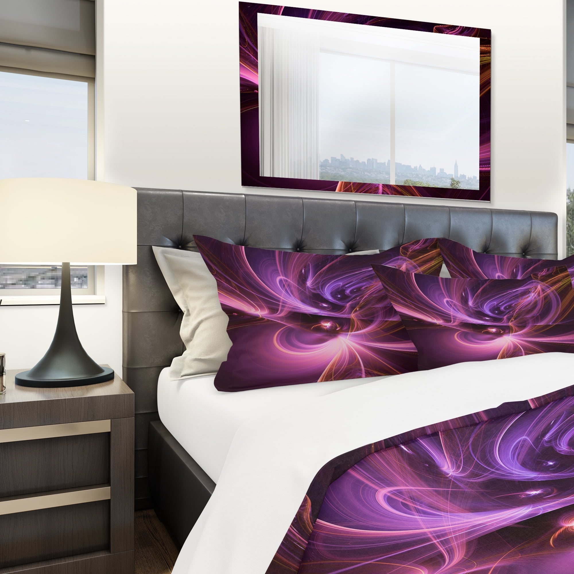 Designart 'Purple Fractal Light Art in Dark' Modern & Contemporary Duvet Cover Set