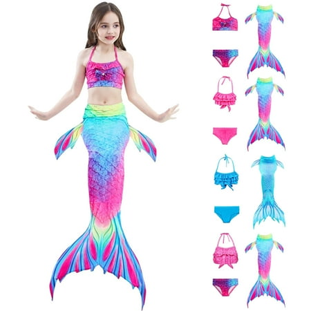 

URMAGIC Mermaid Tails for Swimming for Girls Princess Bikini Mermaid Tail Costume Swimsuit Bathing Suit for Girls 1-10 Years