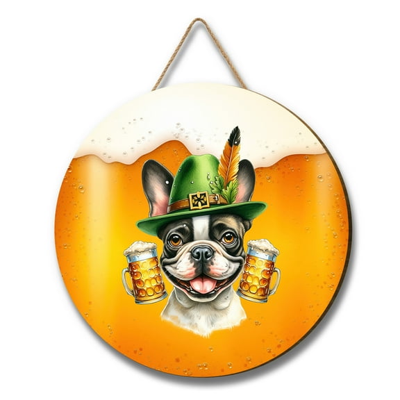 Best French Bulldog Dad Proud Beer Lover Happy Oktoberfest Round Wood Sign Dog Lover Gifts Hanging Wall Home Decor - 02016