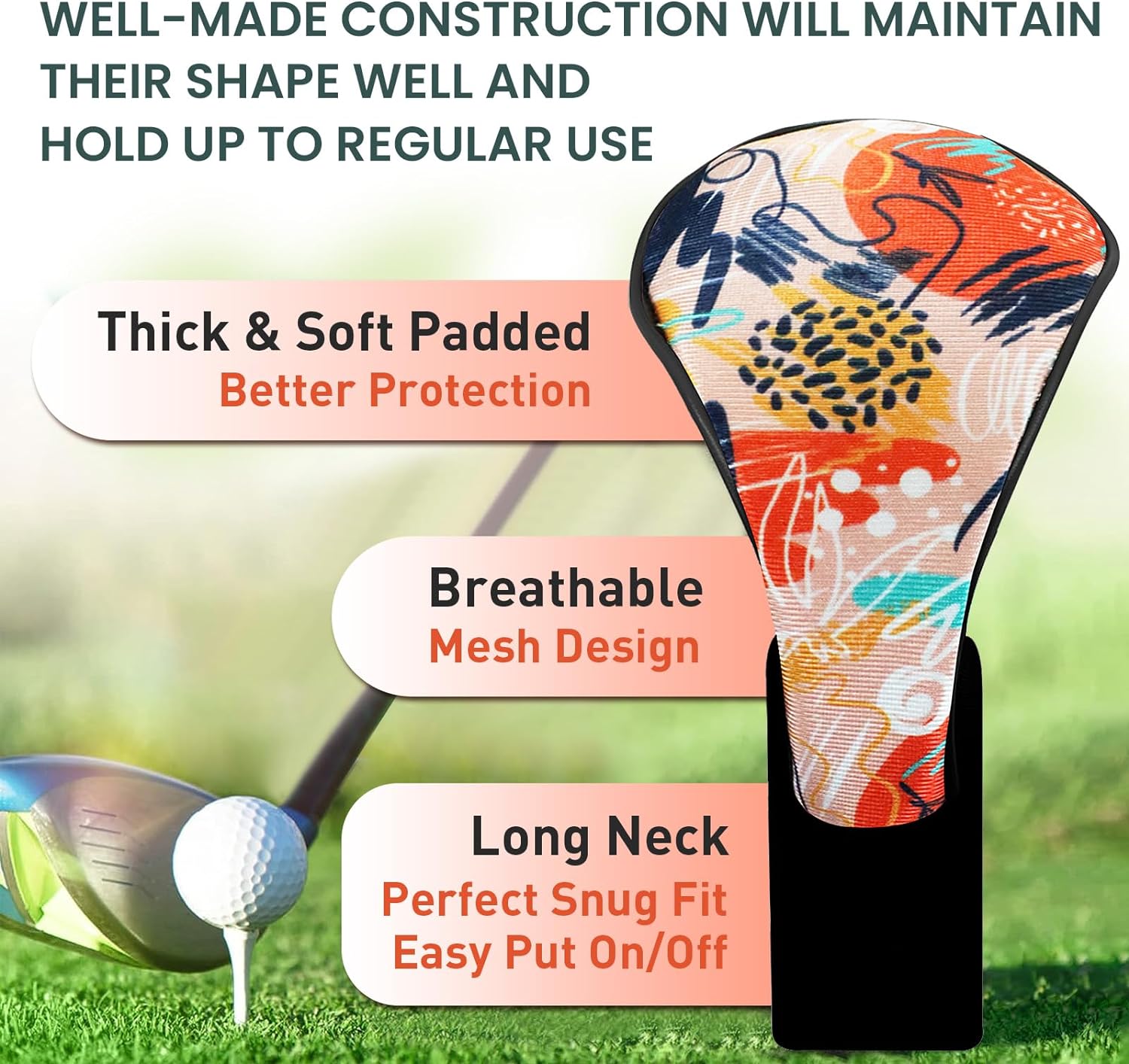 Golf Club Head Covers Woods Driver Fairway Hybrid 3/4/5 Set, Headcovers Men 1 3 5 7 X Interchangeable Number Tag, Fit All Wood Clubs
