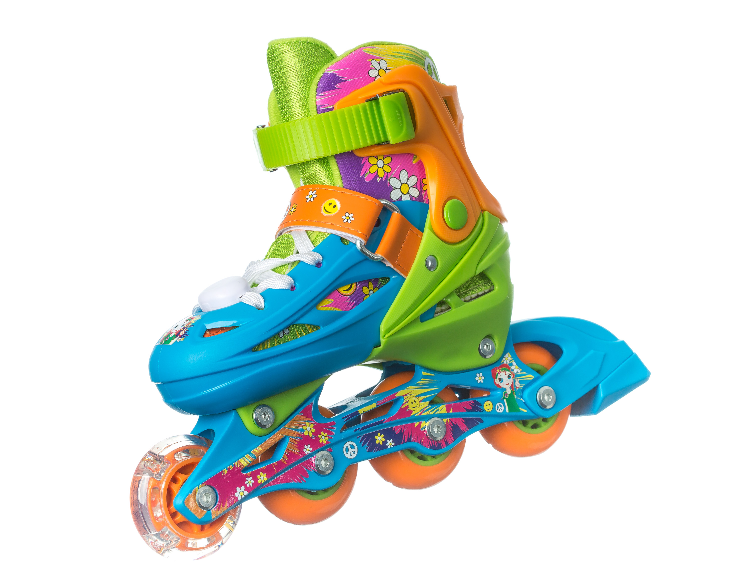 TITAN Flower Power Princess Girls Inline Skates with Light-Up LED Laces and Wheel, Kid Size Medium