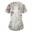 thumbnail image 3 of ADSSDQ Women Scrub Tops Print Gifts Fashion Floral Print Scrub Tops V Neck Short Sleeve Nursing Tops with Pockets Light Gray 5XL, 3 of 3