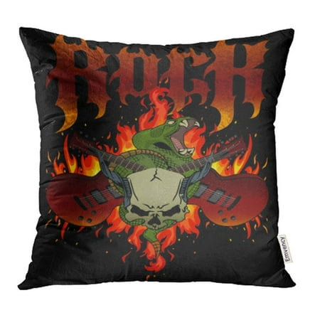 CMFUN Rock with Flames Crossed Guitars Rattle Snake and Horned Skull Good Fore Pillow Case Pillow Cover 16x16 inch Throw Pillow