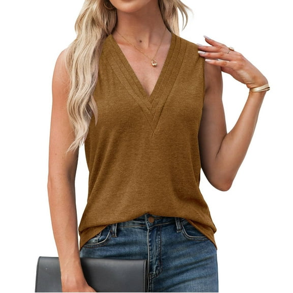Patlollav Womens Tank Top Under $10, V-Neck Tank Top for Women's Sleeveless Solid Color Basics Casual Tops Pullover T-Shirt