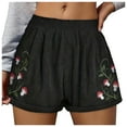 thumbnail image 2 of CHUOU Women's Embroidery Corduroy Shorts Waist Elastic Waist Straight Leg Casual Shorts, 2 of 5