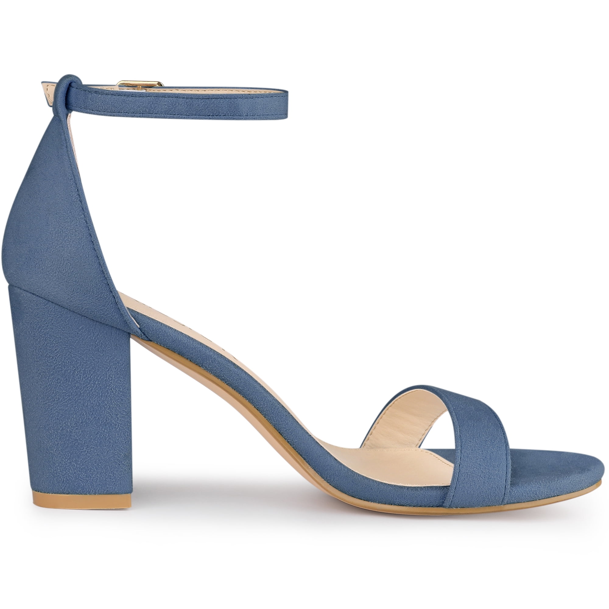 DARING DIVA Women's Buckle Ankle Strap High Chunky Heel Sandals Haze Blue 10
