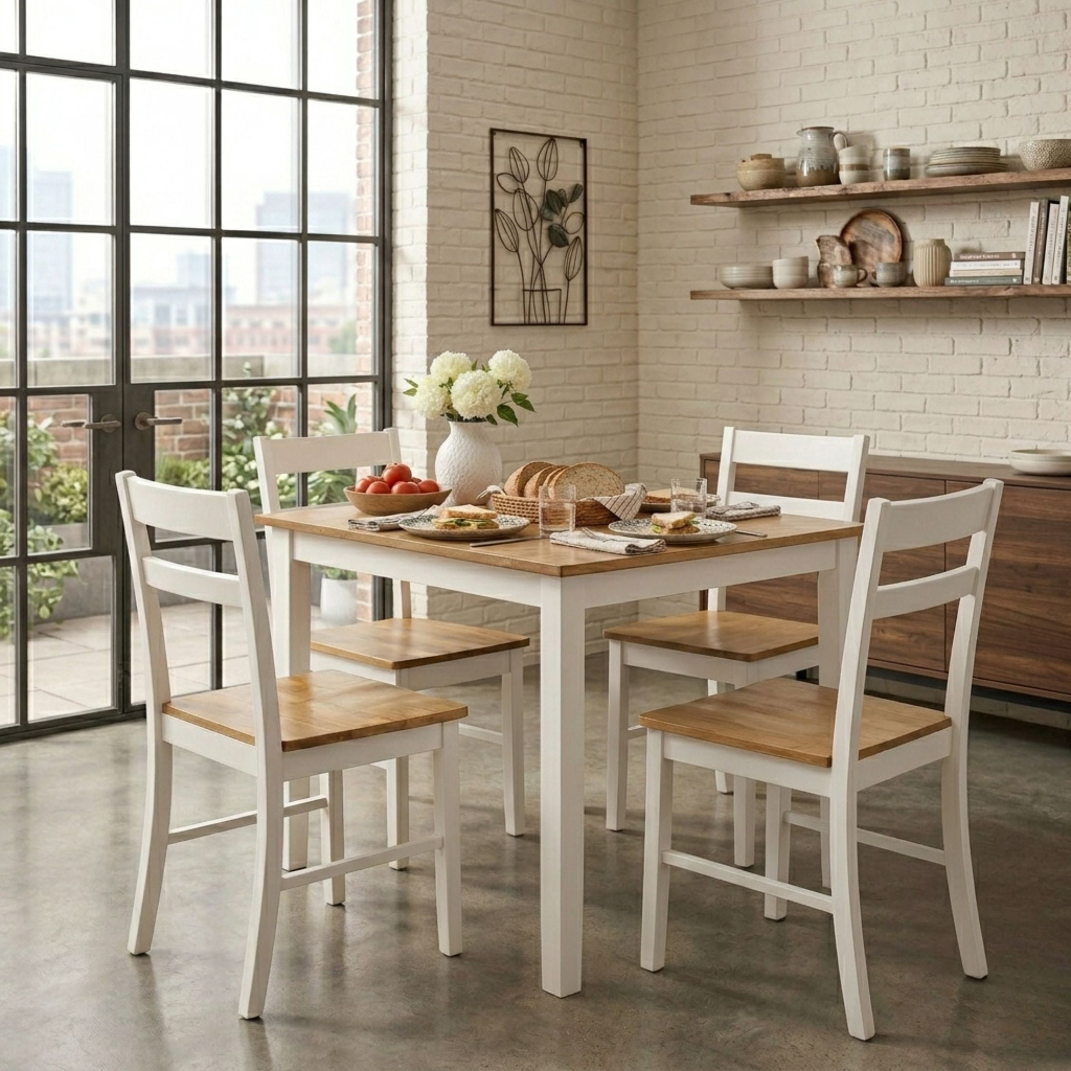 Mainstays Compact 5-Piece Dining Set for Small Spaces, White & Natural