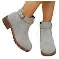 thumbnail image 3 of WEAIXIMIUNG Booties Women's Fall Vintage Solid Color Plus Size Suede Heel Belt Buckle Ankle Boot, 3 of 8
