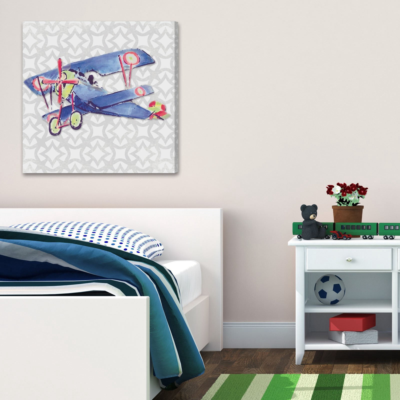 Marmont Hill "Watercolor Biplane" by Reesa Qualia Painting Print on Wrapped Canvas