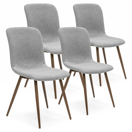 Best Choice Products Set of 4 Mid-Century Modern Dining Room Chairs w/ Fabric Upholstery and Metal Legs -