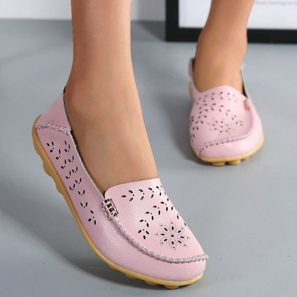 TOWED22 Ballerines pour Femmes, Ballerines Florales pour Femmes Beige à Enfiler Fleurs en Cuir PU Bout Rond Chaussures Habillées, Rose