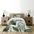 thumbnail image 3 of Ambesonne Green Quilted Bedspread Set 2 Pcs, Tropical Nature Design Leaves, Twin Size, Emerald Ivory Pale Brown, 3 of 4