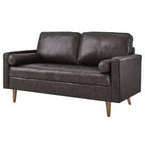 Loveseat Sofa Couch, Brown, Leather, Mid Century Living Lounge Cafe Lobby Hospitality Restaurant, Modern Contemporary HB34247