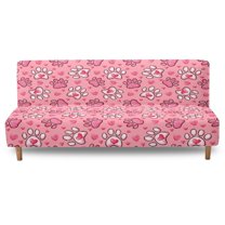 SCRAWLGOD Paws Heart Print Pink Stretch Armless Futon Covers Sofa Bed Slipcover with Elastic Bottom Washable Futon Mattress Covers Dust Proof Furniture Protector