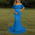 thumbnail image 5 of Gyujnb Off Shoulder Ruffle Flutter Sleeve Lace Maternity Gown Thin Spaghetti Strap Liner Fitted Long Train Formal Dress Elegant Outfit for Maternity Photoshoot Postpartum Party Wear,XL, 5 of 7