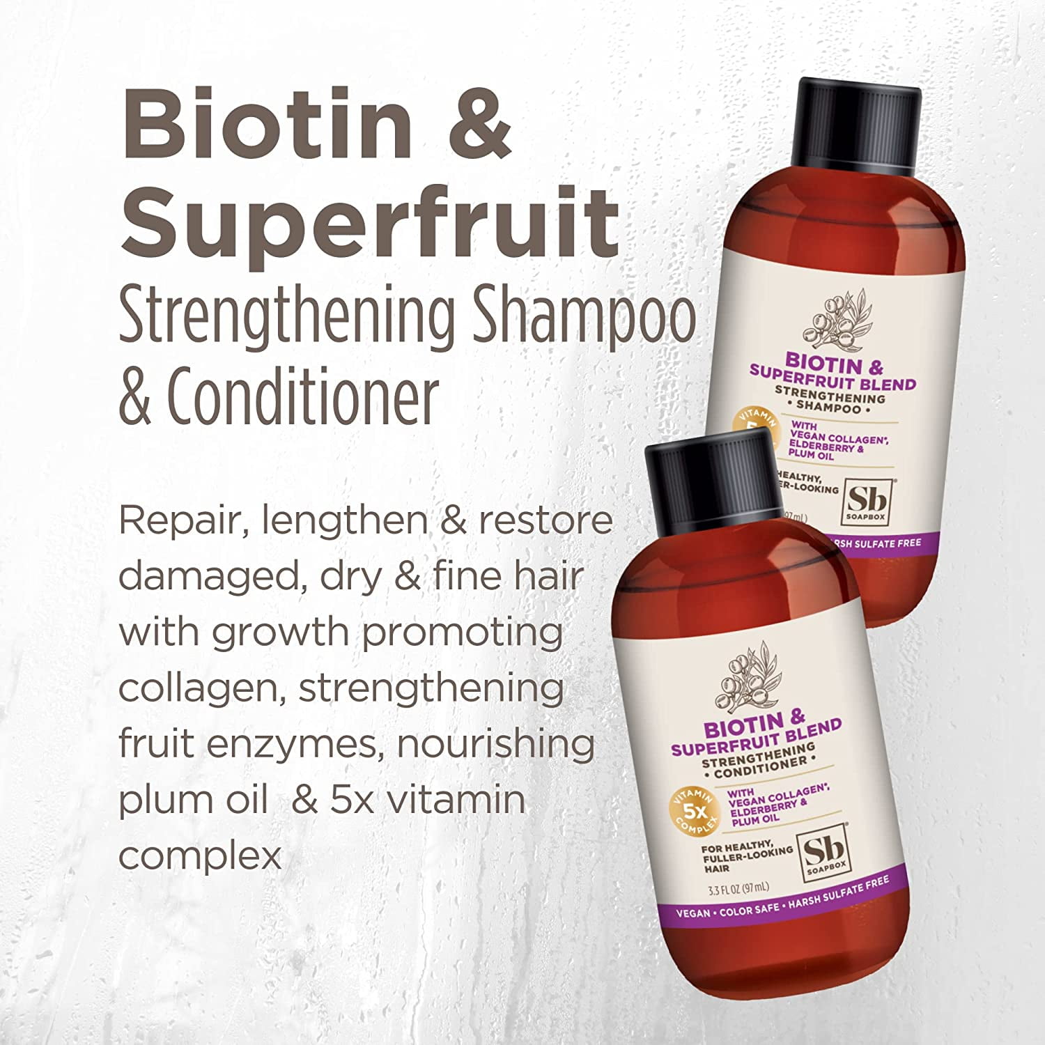 Soapbox Biotin & Superfruit Conditioner, Volumizing, Vegan, Color Safe, Sulfate