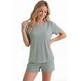 thumbnail image 4 of LUBOT 2026 Bamboo Viscose+Cotton Pajamas for Women Soft PJ Set 2 Piece Cooling Short Sleeve Summer Nightwear Sleepwear Sage Gray M, 4 of 7
