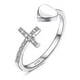thumbnail image 1 of Anillo de cruz de plata de ley 925 para mujer Anillo abierto de corazón de amor Anillo ajustable chapado en oro blanco con circonita cúbica, 1 of 4