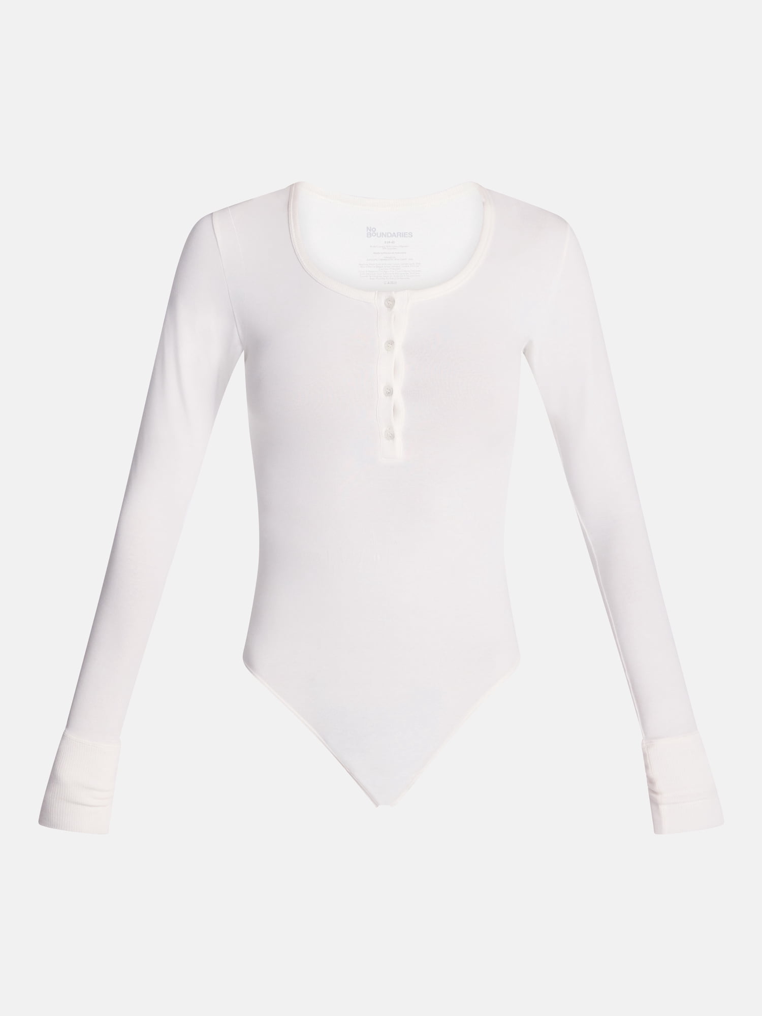 No Boundaries Cotton Stretch Jersey Henley Bodysuit with Long Sleeves, Women's XS-XXXL