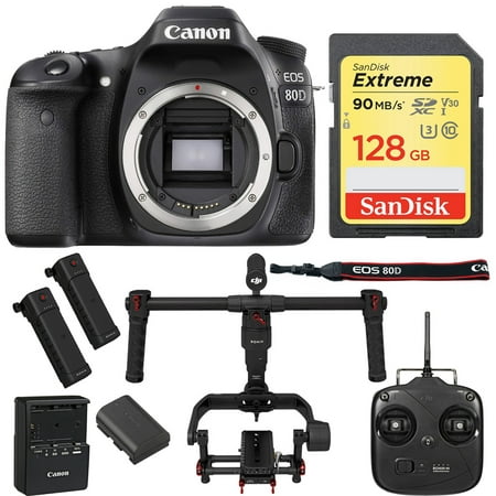 Canon EOS 80D 24.2 MP CMOS DSLR Camera with DJI Ronin-M Brushless Gimbal Stabilizer plus 128GB Sandisk SDXC Memory Card (Best Stabilizer For Canon 80d)