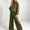 thumbnail image 6 of Xinoom Women Ribbed Knit Two Piece Outfit Set, Henley V‑Neck Long Sleeve Top and Wide Leg Pants, Cozy Loungewear Tracksuit for Casual Home Travel Wear Army Green,L, 6 of 6