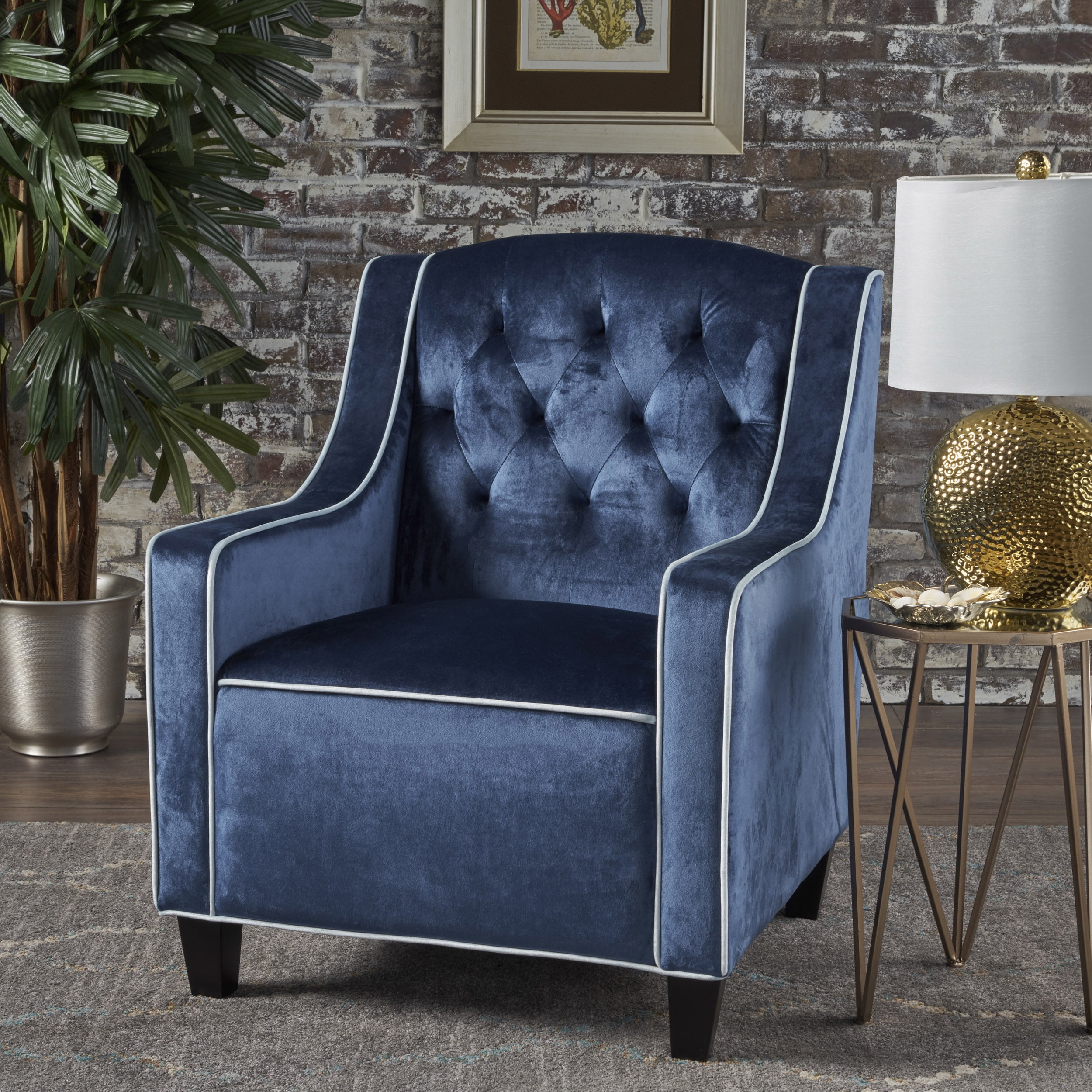 Noble House Jase Two Tone Tufted Velvet Club Chair, Cobalt, Light Blue