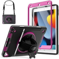 JETech Case for iPad 10.2-Inch (9th/8th/7th Generation, 2021/2020/2019) with Built-in Screen Protector, Protective Shockproof Rugged Tablet Cover, 360° Rotating Hand Strap Stand (Plum)