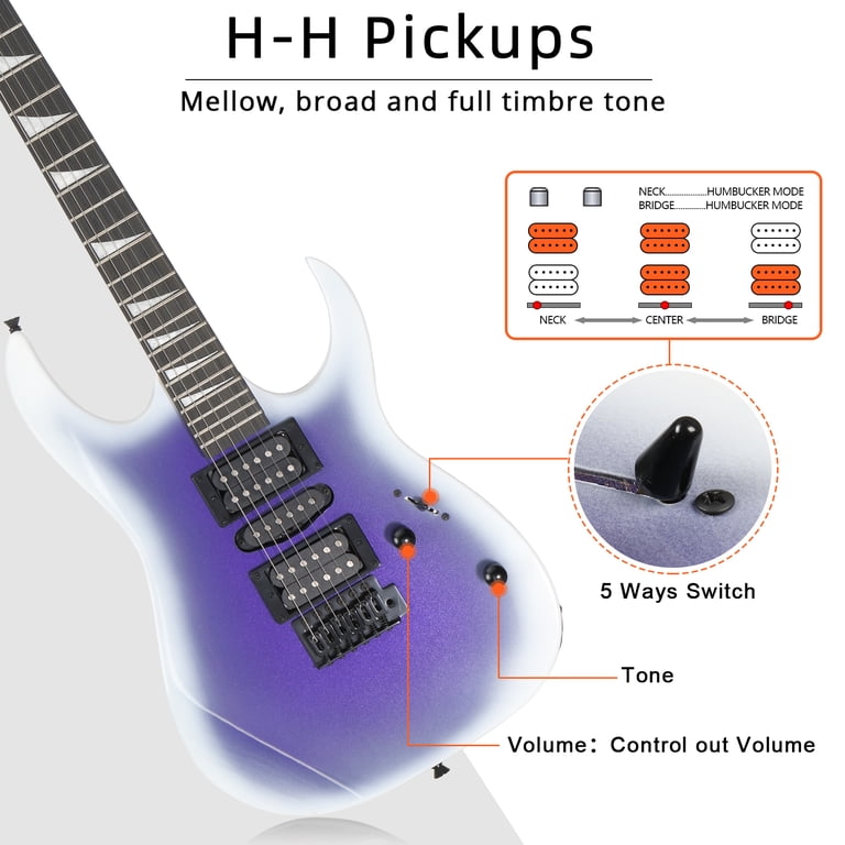 ギター Far east electric little gain BUMP Ktaxon 39in Electric Guitar Beginner Kit w/ HSH Pickups, Bag