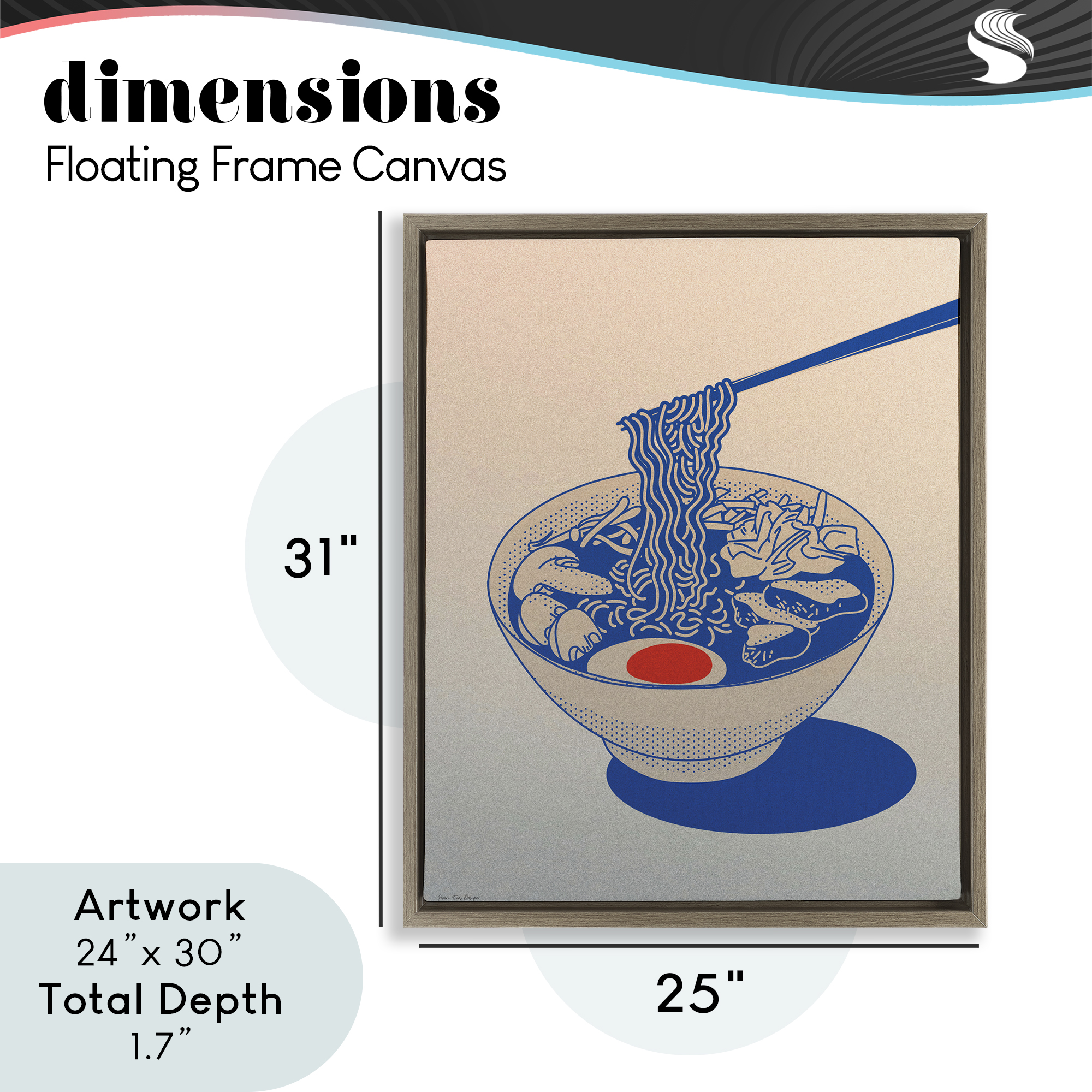 Ramen Noodle Bowl Gradient Brown Framed Floater Canvas Wall Art, design by Seven Trees Design