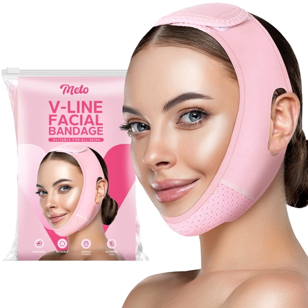 Mascarilla para adelgazar la cara Meto V Line, reductora de doble barbilla, rosa