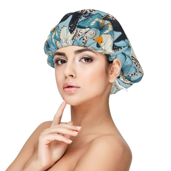 Rateoe Butterflys Pattern Silk Satin Hair Bonnet for Sleeping, Adjustable Sleep Cap Turban for Women , Curly Straight Hair Long Large Braid