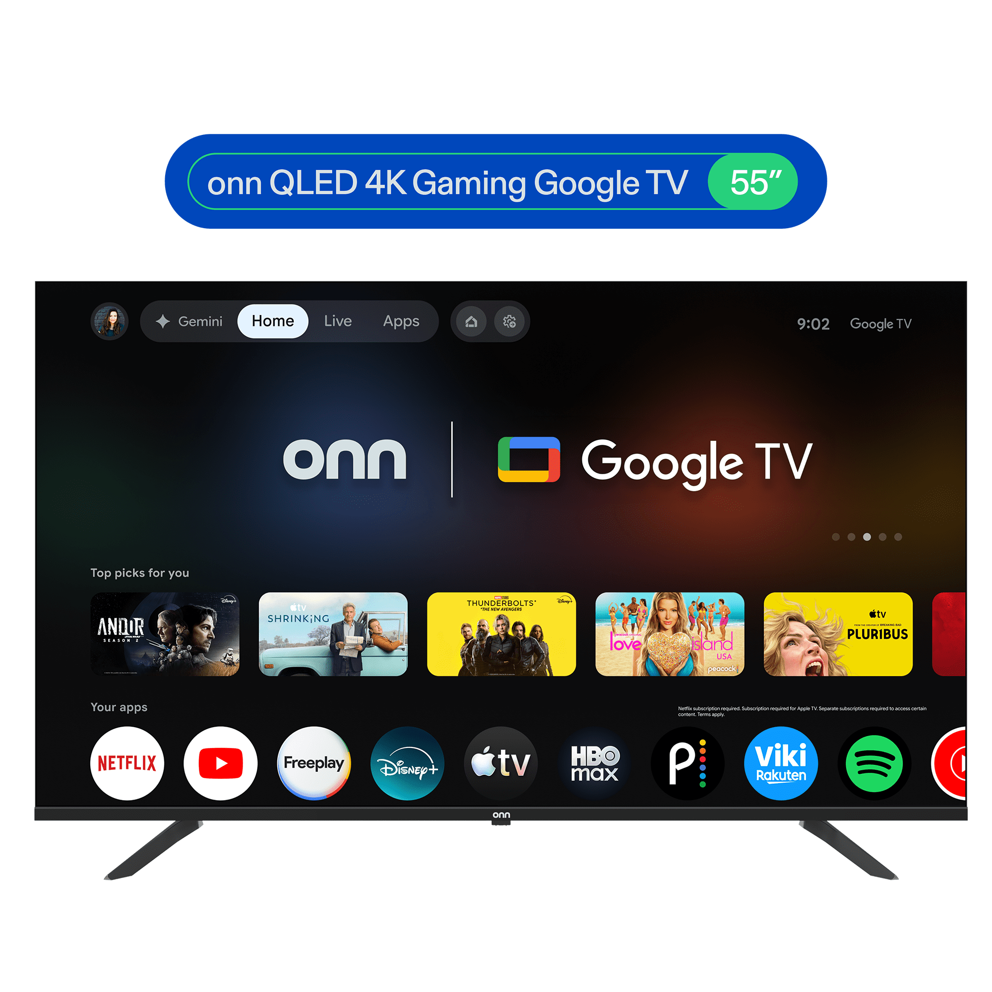 onn 55 in QLED 4K UHD Smart Gaming Google TV, 55SGQP4GSB1