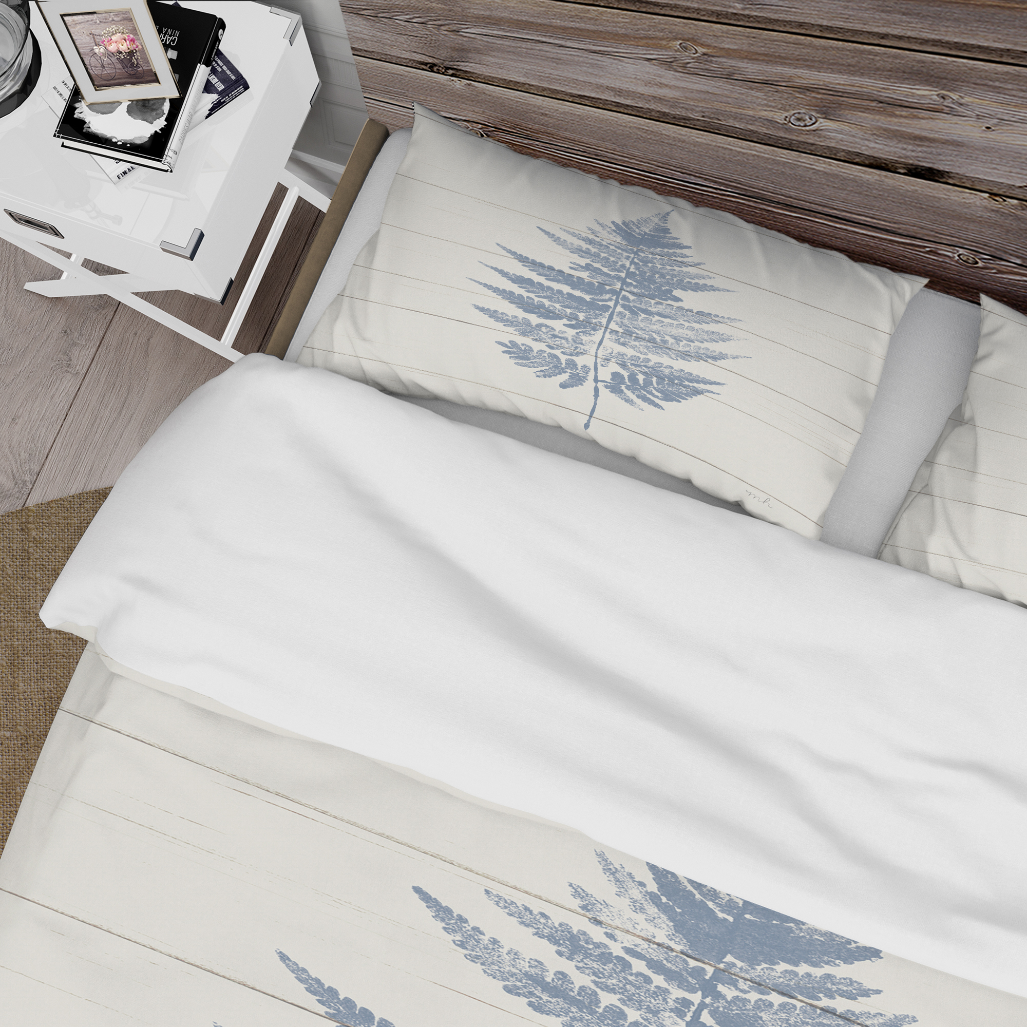 Designart 'Blue Fern Print on wood I' Cottage Duvet Cover Set