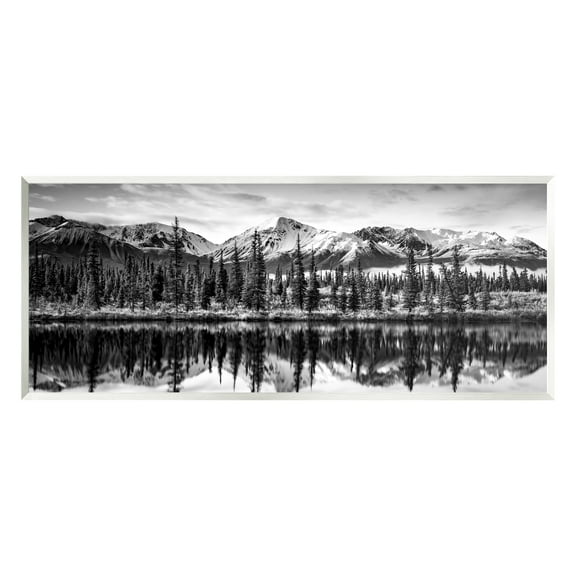 Stupell Industries Monochrome Lake Reflection Landscape Photography Unframed Art Print Wall Art, 17 x 7