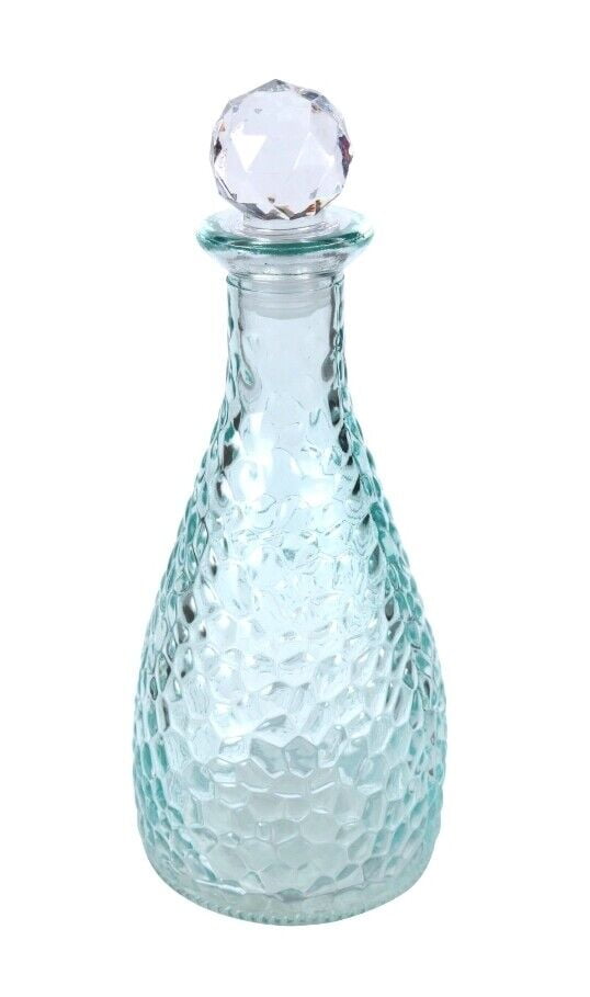 Decorative Hammered Glass Bottles with Stoppers 6.875 x 2.625 in