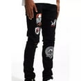 thumbnail image 7 of Crysp Denim Men's Kurt Patch Stitching Distressed Rips Skinny Fit Jeans in Black (40, Black), 7 of 7